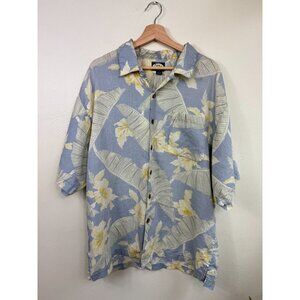 Tommy Bahama‎ Blue 100% Linen Hawaiian Button Up Shirt Size XL Tropical Travel